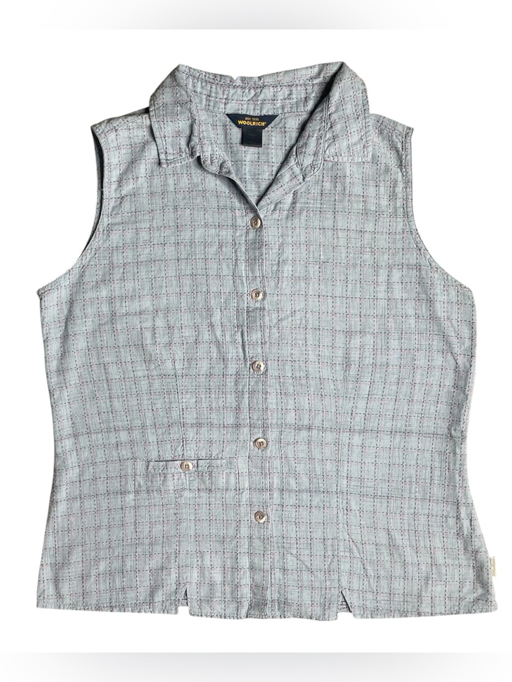 Woolrich blue cotton button up vest sleeveless blouse 90s butter mom L